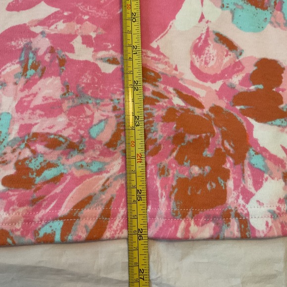 Quacker Factory Top M Pink Floral Embellished 3/4 Sleeve Boho Artsy Watercolor - Picture 12 of 13
